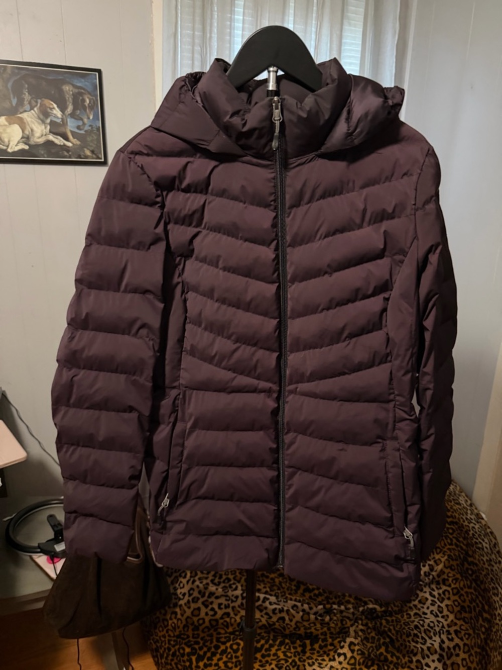 32 Degrees Heat Women's Hooded Puffer Jacket, Size L, Dark Plum